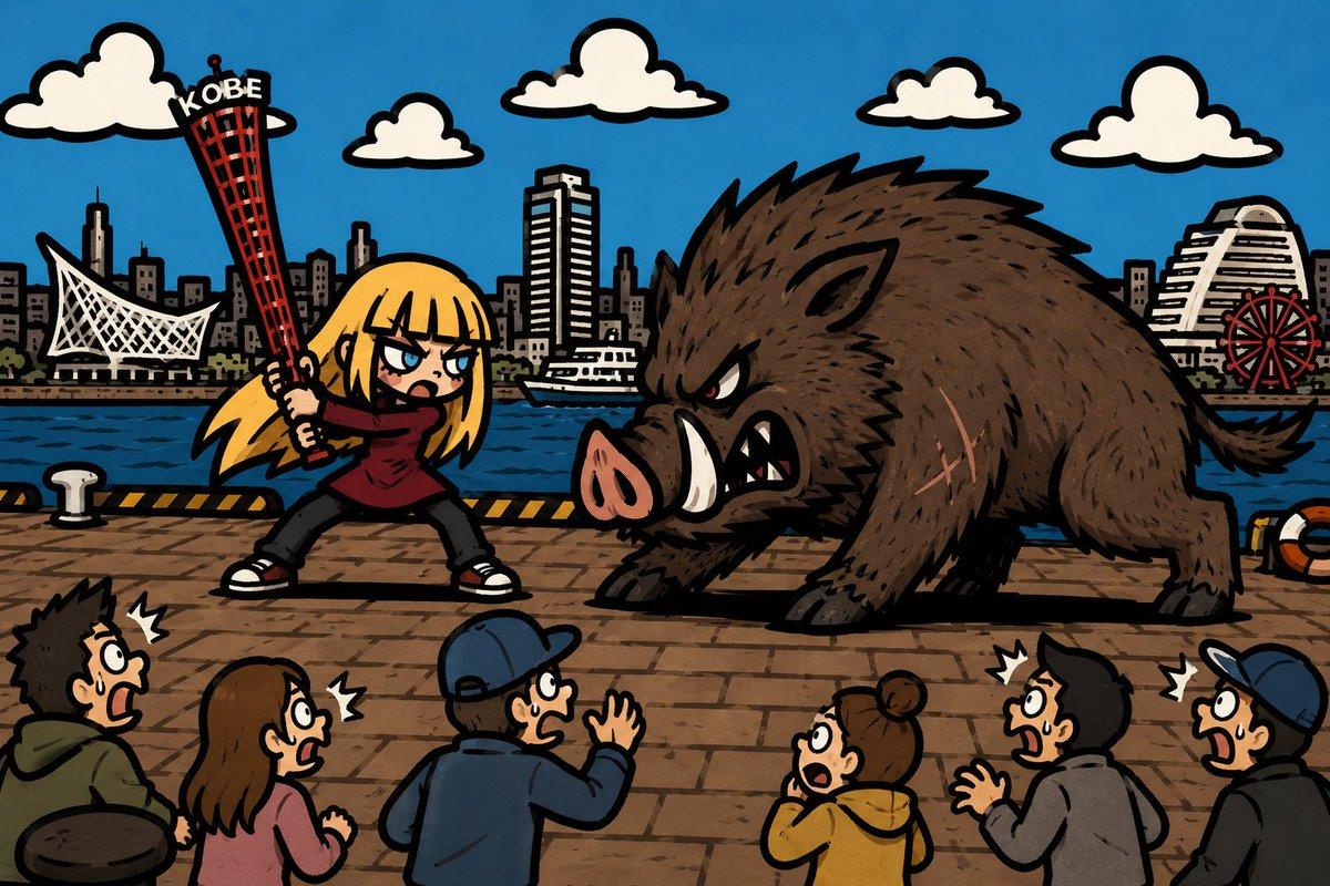 提示词预览: 神户港野猪大战漫画