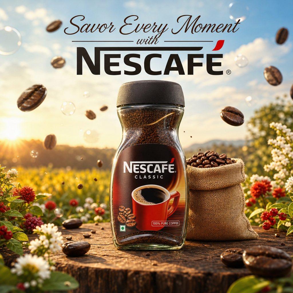 プロンプトのプレビュー: シネマティックな Nescafé 製品広告