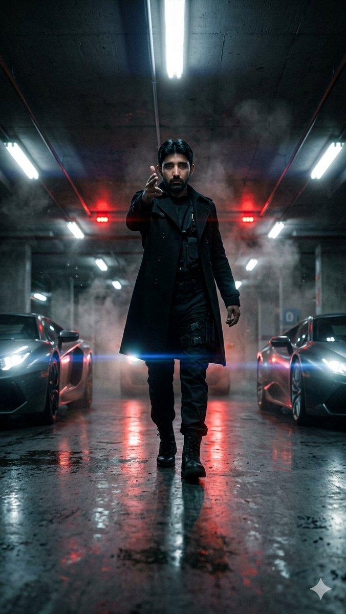 プロンプトのプレビュー: シネマティックな駐車場のウォーキングシーン