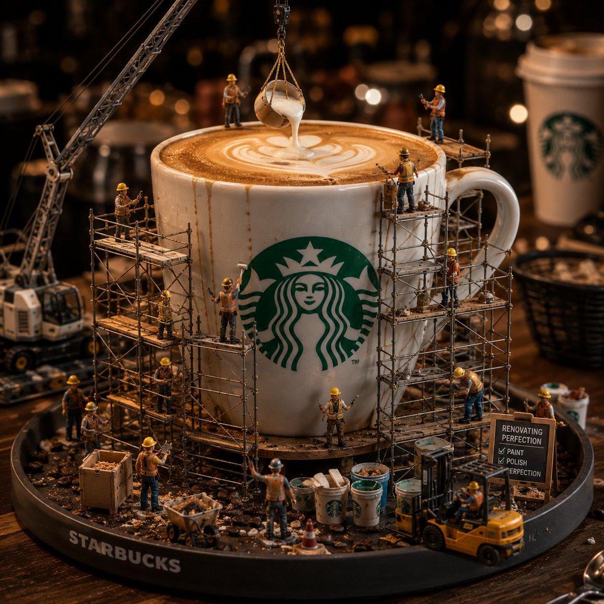 ตัวอย่างพรีวิวพรอมต์: ฉากจำลองการรีโนเวท Starbucks ขนาดจิ๋ว