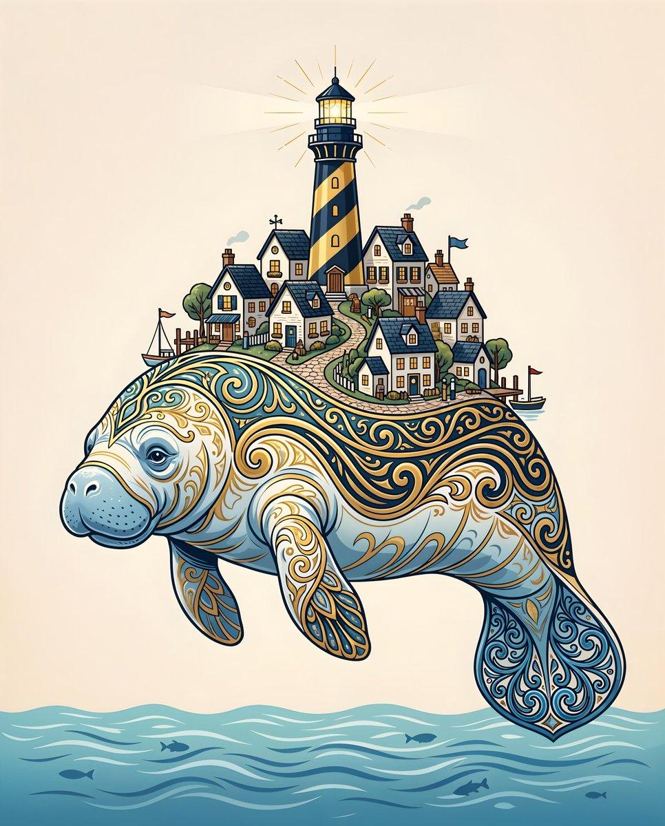 Aperçu du prompt: Illustration du majestueux village lamantin