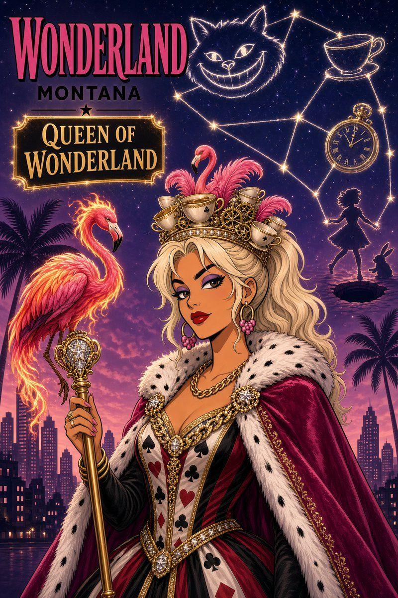 Preview ng prompt: Queen of Wonderland with Alice in Wonderland star constellation