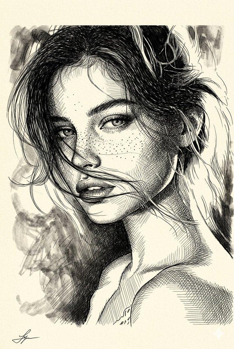 Promptvoorbeeld: Cross-Hatched Ink Portrait