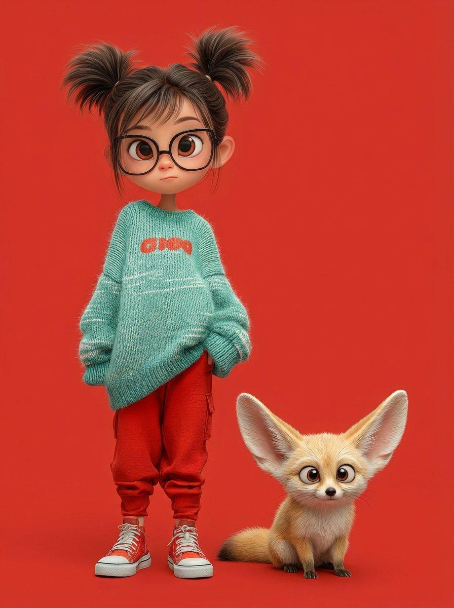 プロンプトのプレビュー: フェネックギツネのピクサー風 3D キャラクターポートレート