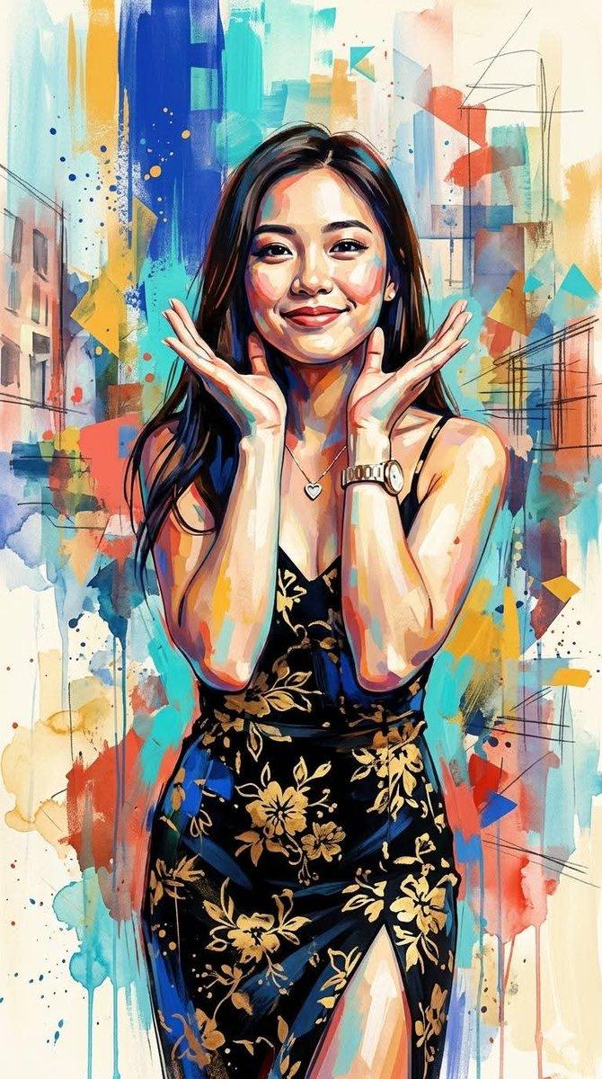 提示词预览: 当代混合媒介抽象肖像画