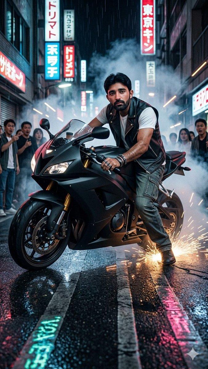 プロンプトのプレビュー: 東京ネオン・モーターサイクル・ドリフト