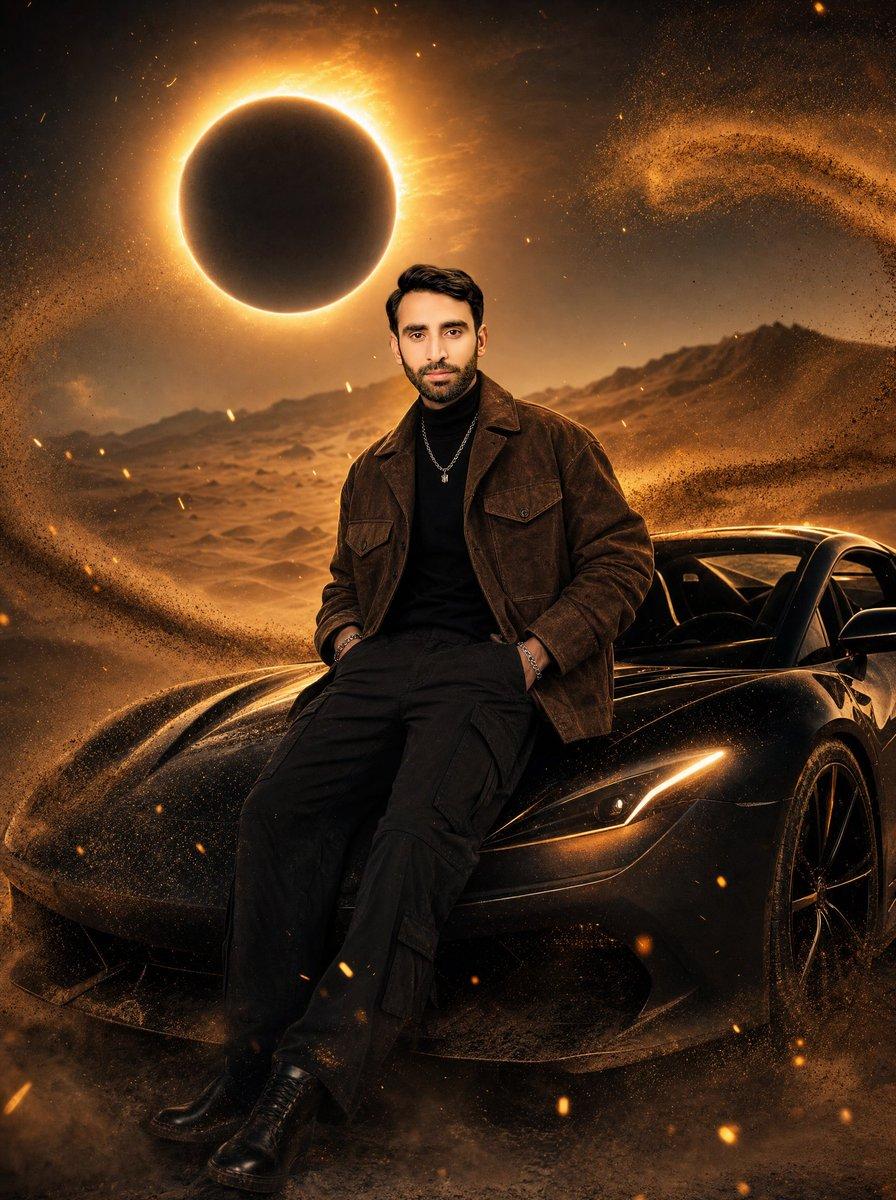 提示词预览: Eclipse Desert Sports Car Portrait