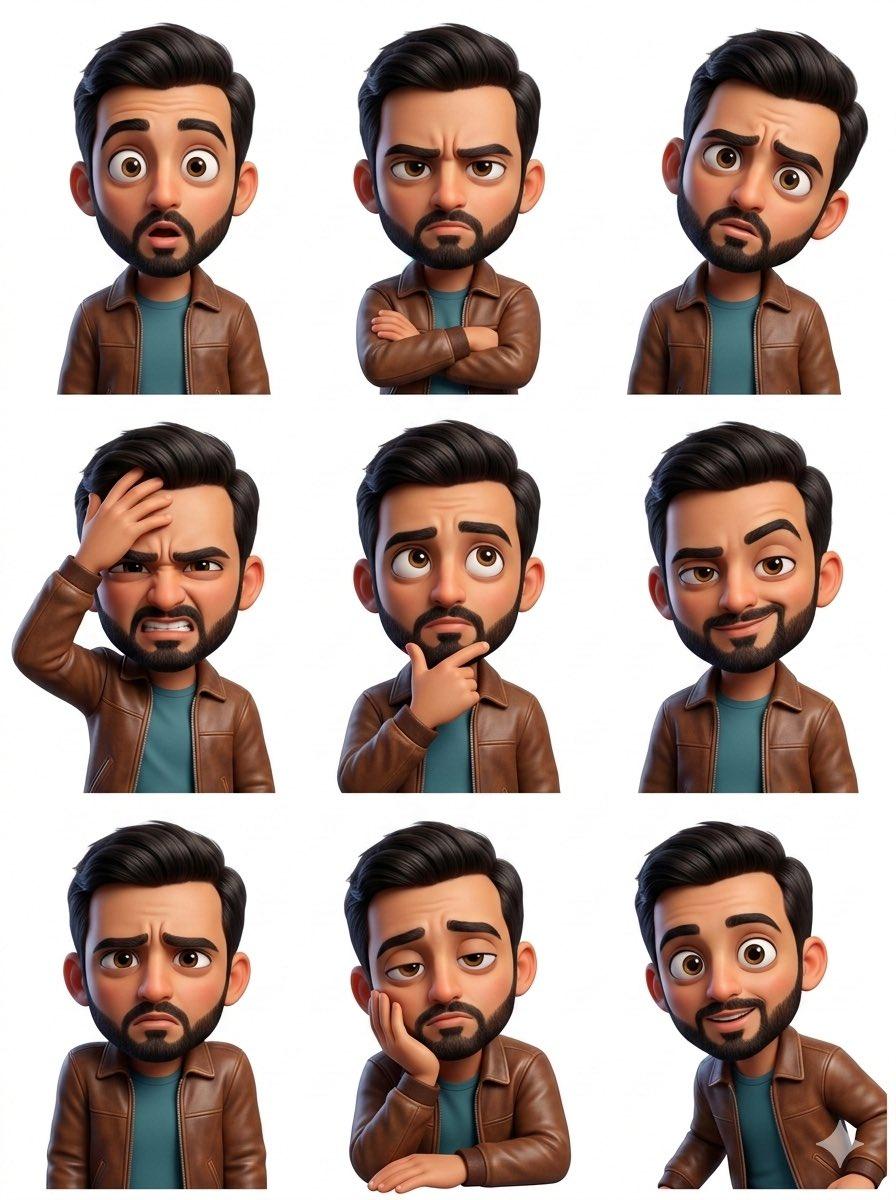 Pratinjau prompt: Pixar Sticker Set 3x3 Grid of Emotions