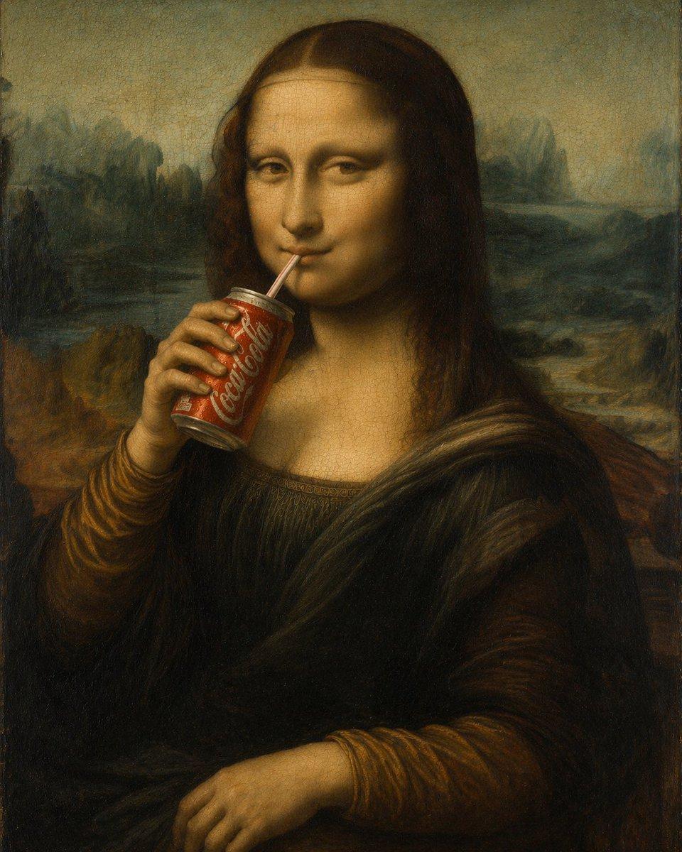 プロンプトのプレビュー: コーラを飲むモナ・リザの油絵