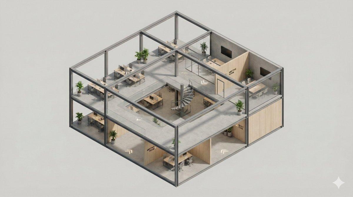 Promptforhåndsvisning: Minimalist 3D Isometric Architectural Diorama
