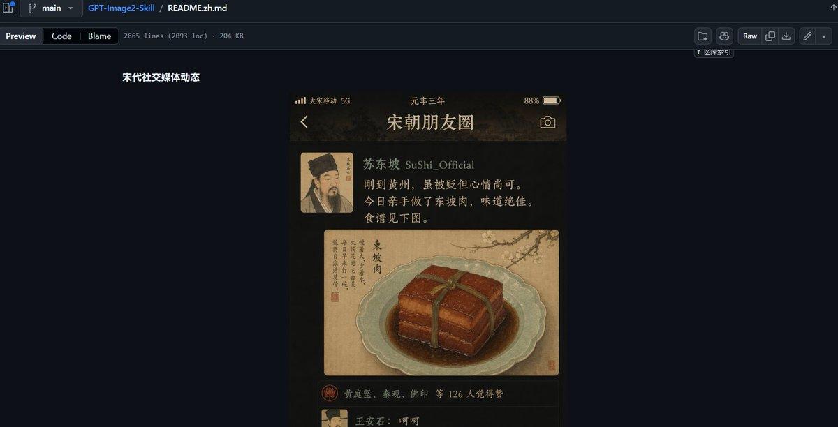 プロンプトのプレビュー: GitHub README 古代ソーシャルフィード