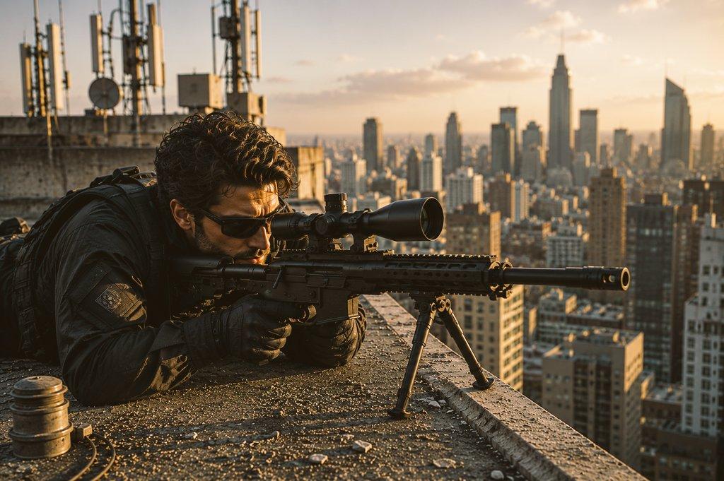 プロンプトのプレビュー: タクティカル・スナイパーのアーバン・フォトグラフィー