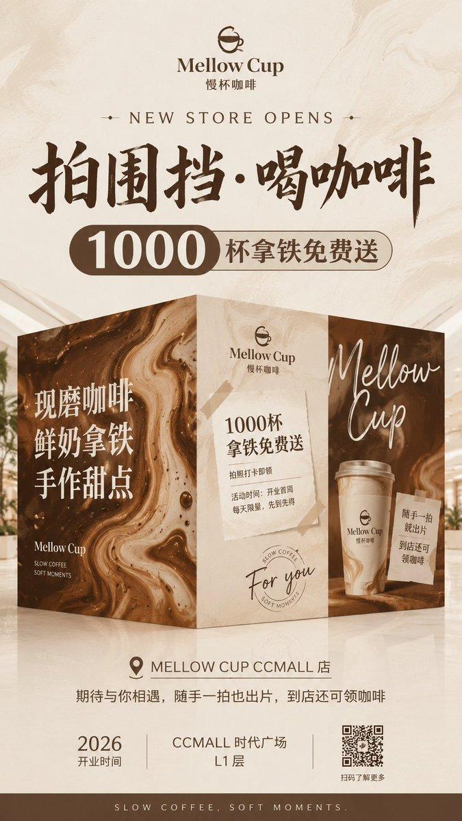 プロンプトのプレビュー: Mellow Cup 開業用仮囲いポスター