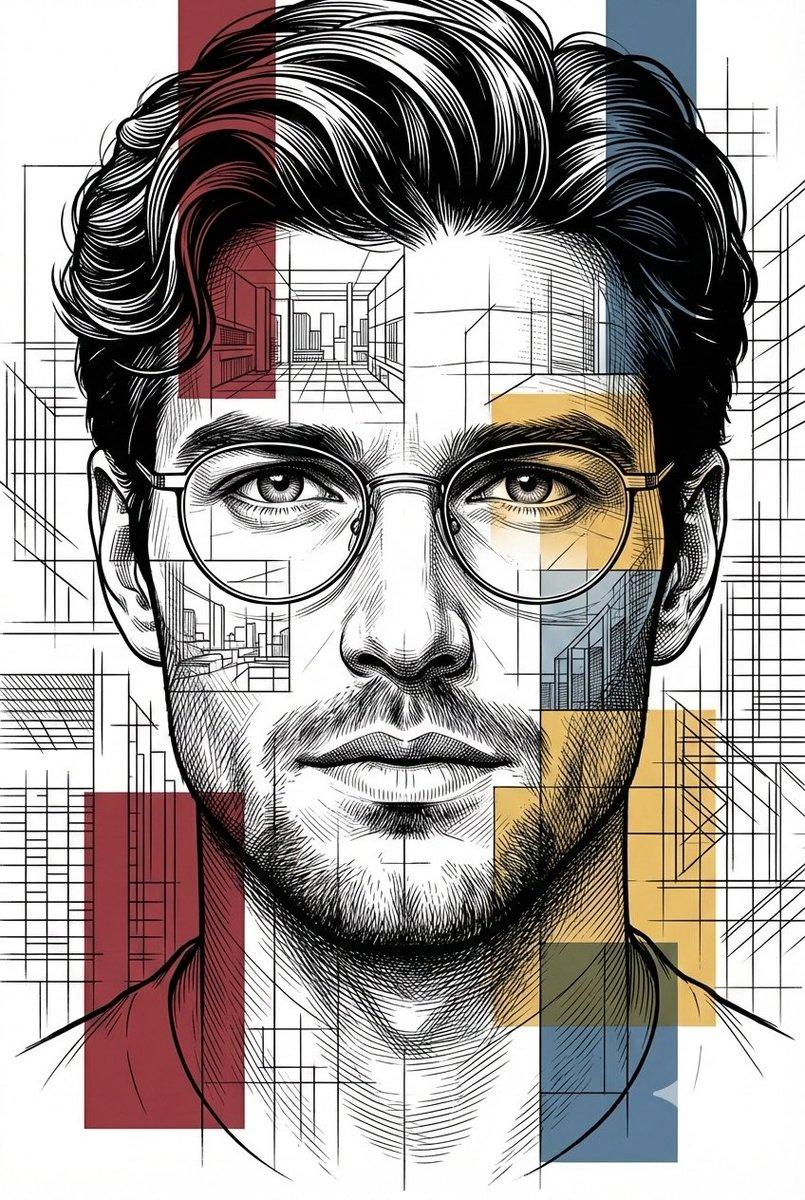 Promptforhåndsvisning: Architectural Blueprint Style Portrait