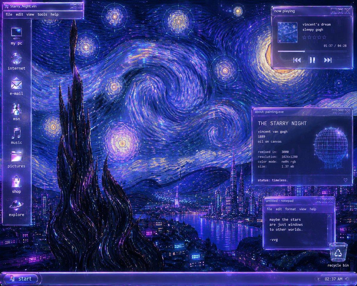 プロンプトのプレビュー: Y2K スターリーナイト・デスクトップ