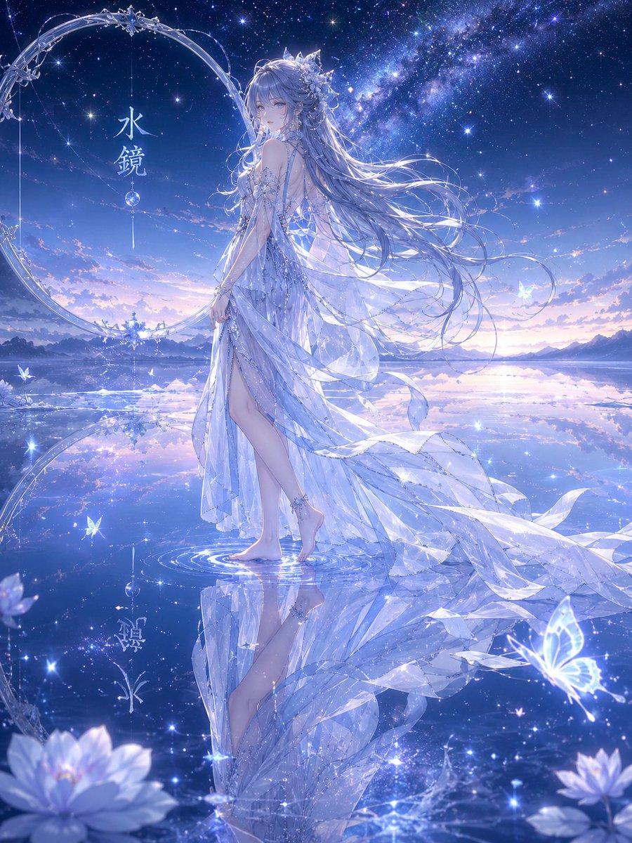 プロンプトのプレビュー: 水鏡の幻想乙女