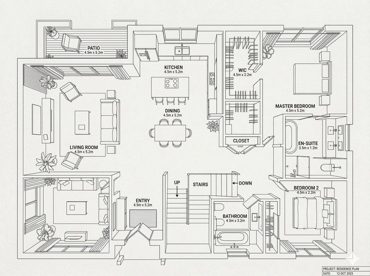 Превью промпта: Modern Home Interior Architectural Blueprint Prompt