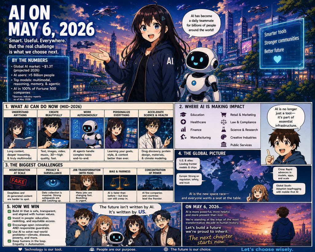 プロンプトのプレビュー: 未来の AI アニメ風コミックインフォグラフィック