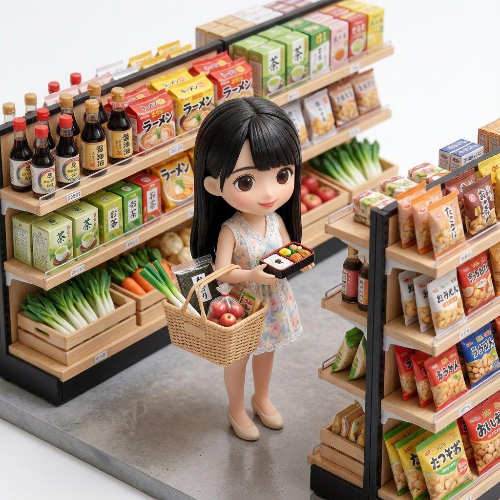 Promptforhåndsvisning: Isometric Miniature Figurine of a Character in a Japanese Flower Shop