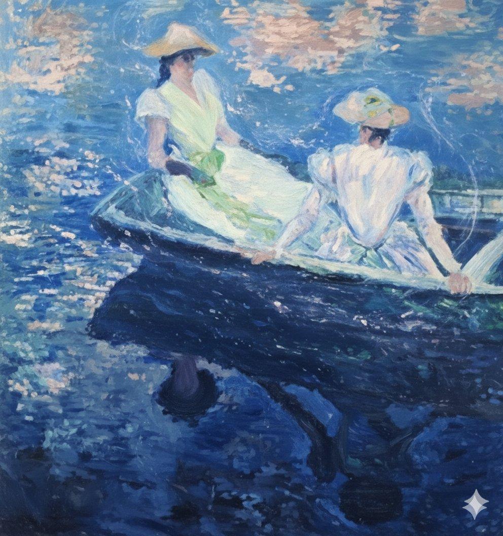 Promptforhåndsvisning: Image generation prompt for Nano Banana Pro: Monet's 'Boating' in an ethereal style
