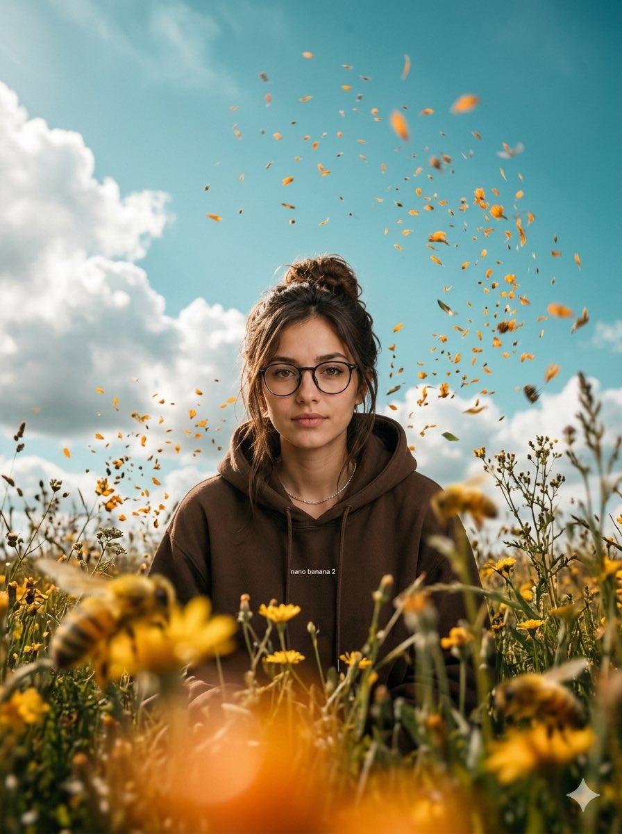 Aperçu du prompt: Portrait cinématographique en contre-plongée dans un champ