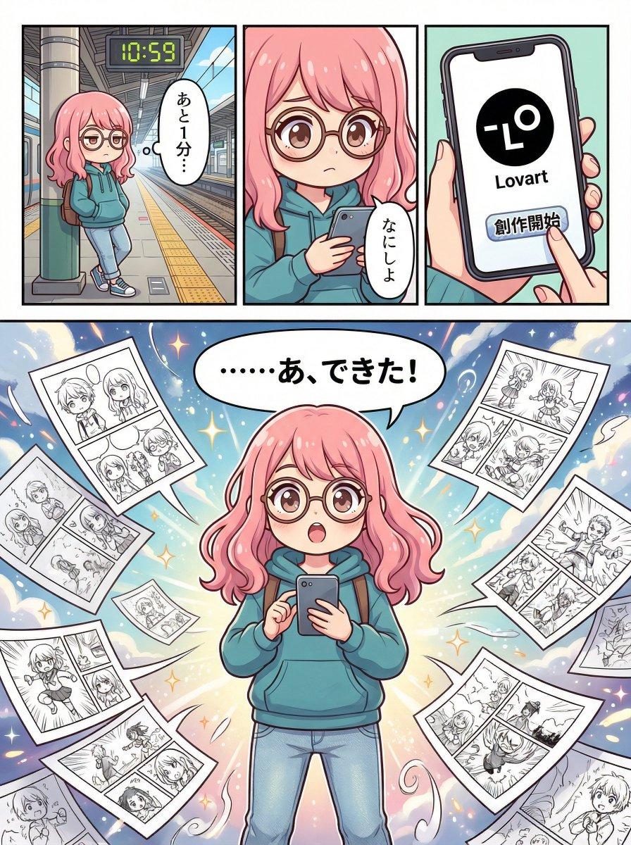 Promptforhåndsvisning: Four-Panel Manga Creation about Lovart App