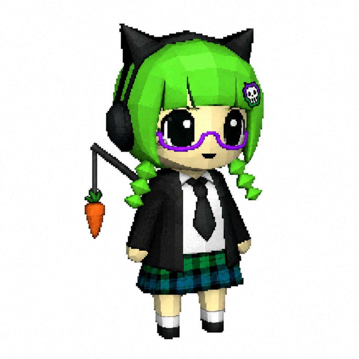 プロンプトのプレビュー: ボクセル風ちびキャラ:猫耳少女