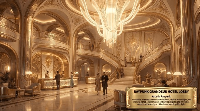 Preview ng prompt: Luxury Hotel Raypunk Lobby