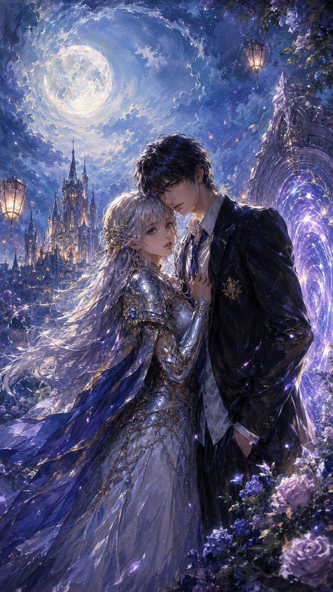 プロンプトのプレビュー: 月下のゴシックファンタジー・カップル