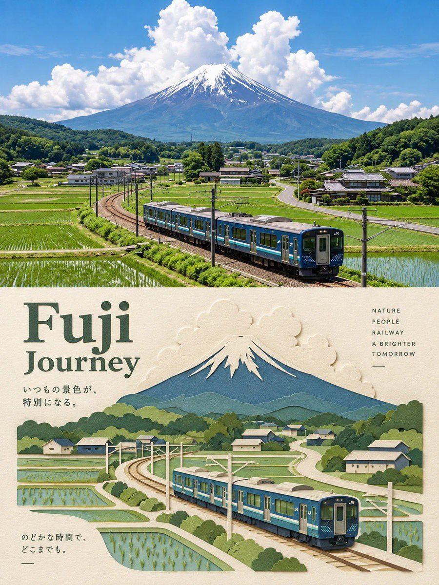 Prompt preview: A vertical, split-panel travel poster featuring a photographic view on top and a 3D layered paper-cr…