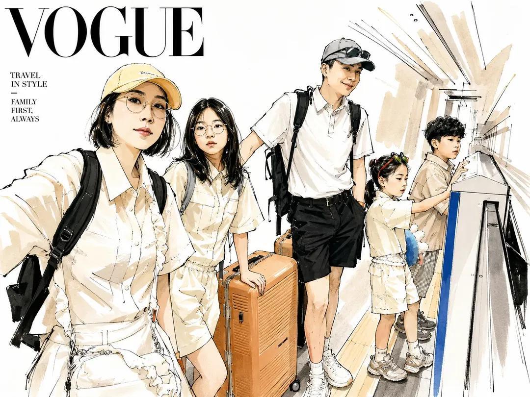 プロンプトのプレビュー: Vogue スタイルの水彩画風トラベルイラスト