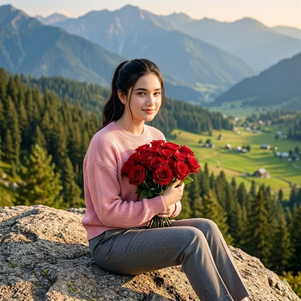 プロンプトのプレビュー: 山のバラとポートレート