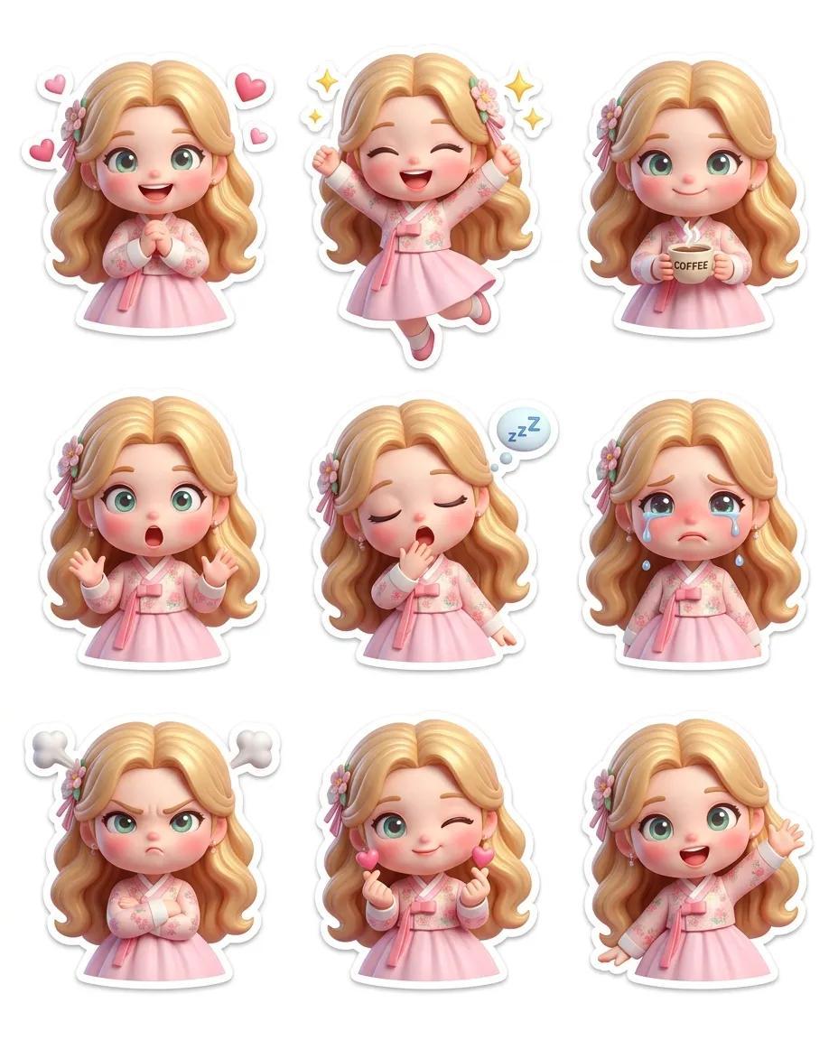 Promptforhåndsvisning: Pixar-Style Chibi Sticker Sheet