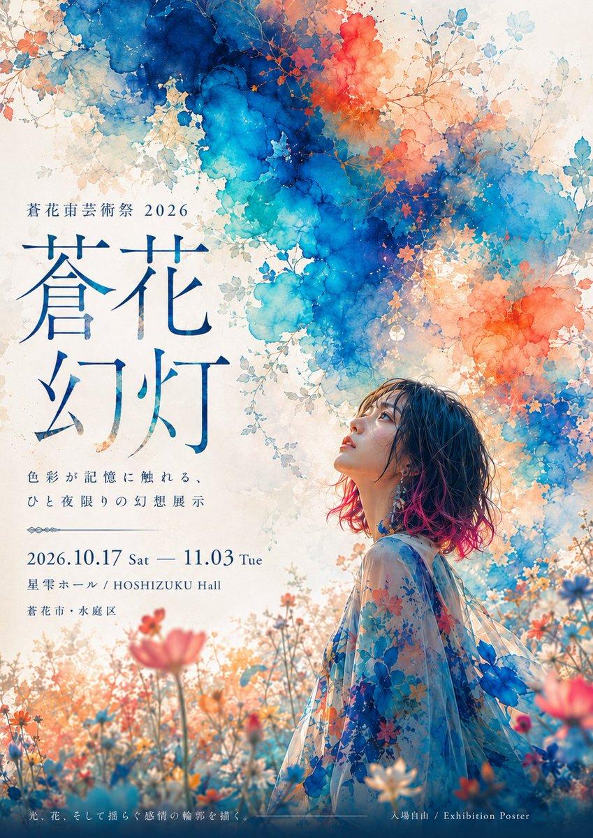 ตัวอย่างพรีวิวพรอมต์: โปสเตอร์งานเทศกาลศิลปะดอกไม้ญี่ปุ่นสไตล์ฝันหวาน