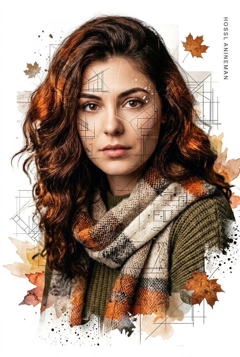 Promptforhåndsvisning: Gentle Autumn Mood Mixed-Media Portrait Poster Prompt