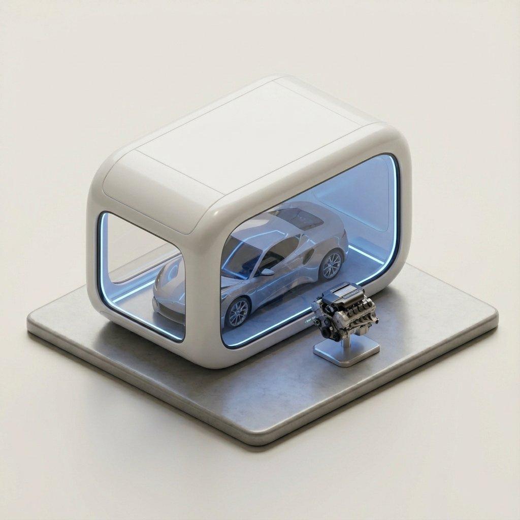 Prévia do prompt: Modelo Minimalista 3D Isométrico de Showroom de Carros