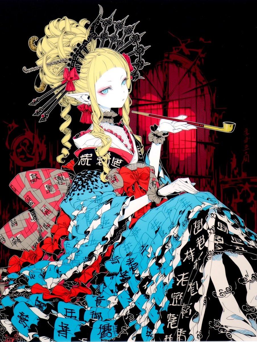 プロンプトのプレビュー: ゴシック花魁アニメポートレート