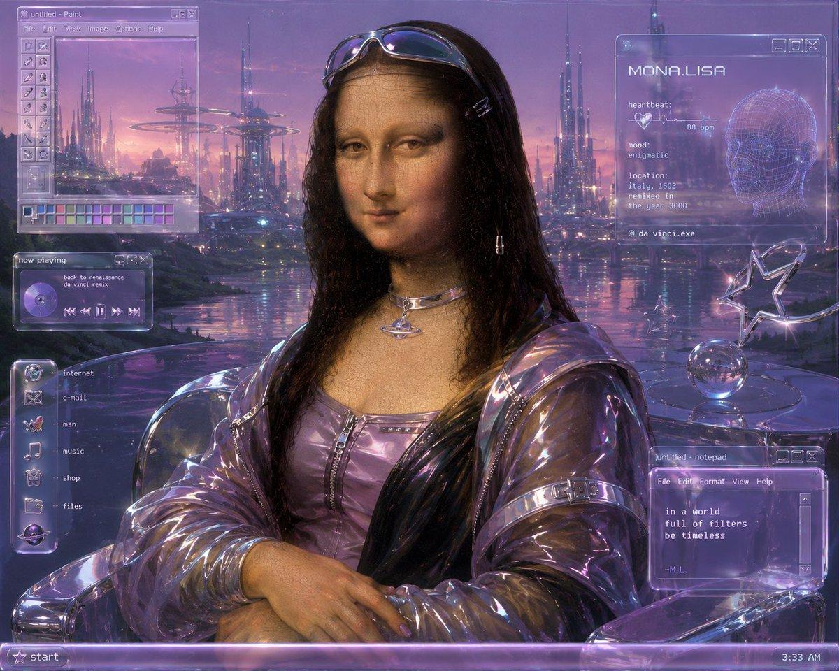 提示词预览: Y2K 未来主义风格 Mona Lisa 桌面