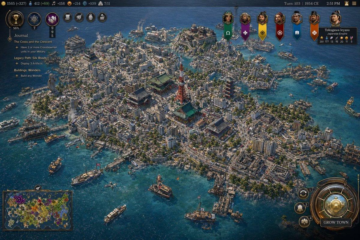 プロンプトのプレビュー: Civ 風 1954 年東京港のスクリーンショット