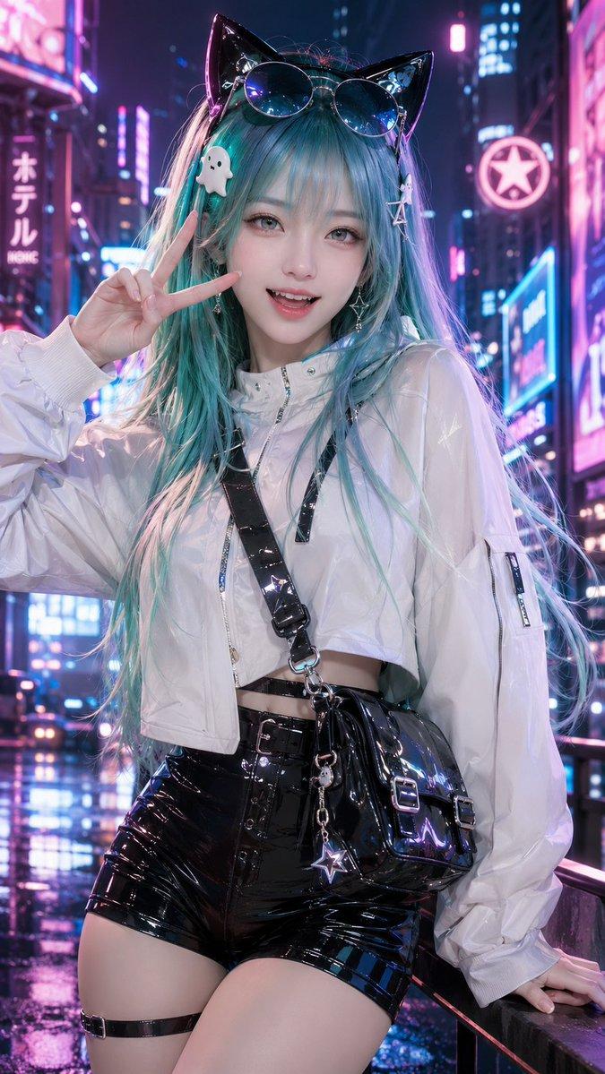 プロンプトのプレビュー: 3D CG サイバーパンク・猫耳少女ポスター