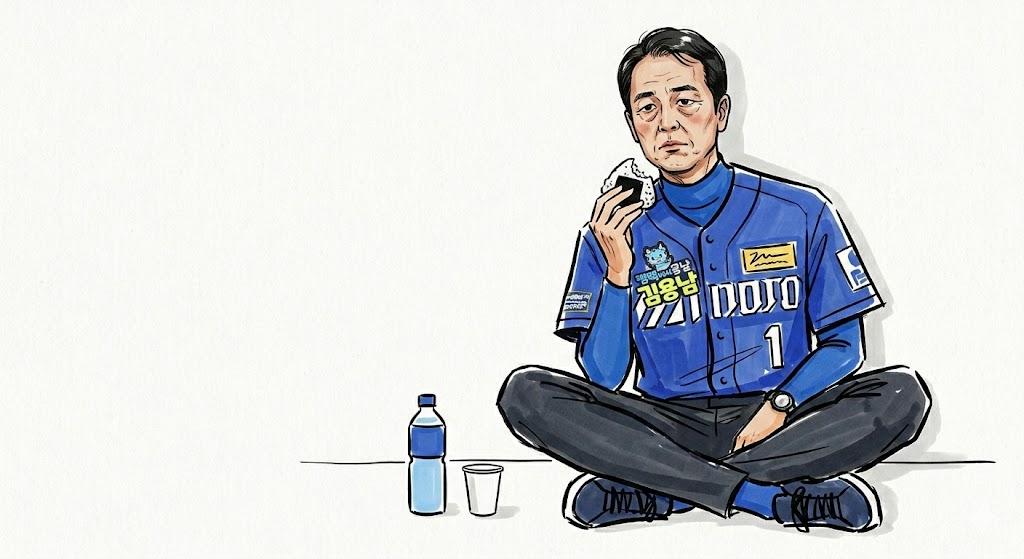 プロンプトのプレビュー: 匿名化された野球選手が一人で食事をする様子