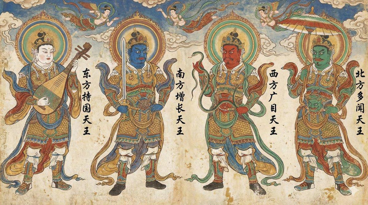 プロンプトのプレビュー: 敦煌絵画様式の四天王