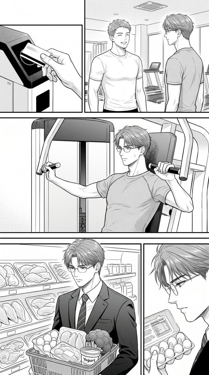 プロンプトのプレビュー: 匿名フィットネス漫画ページ