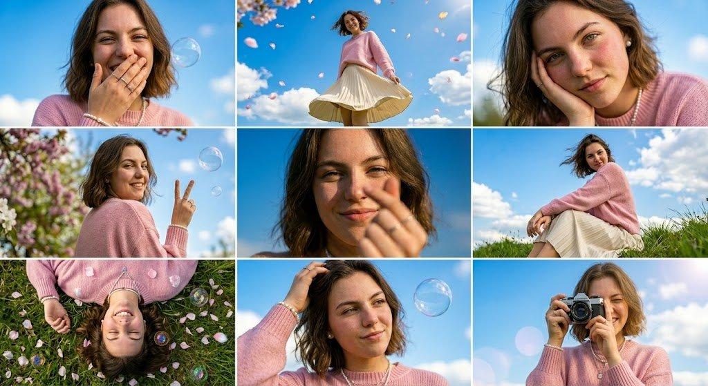 プロンプトのプレビュー: 春のファッション・プライバシーコラージュ
