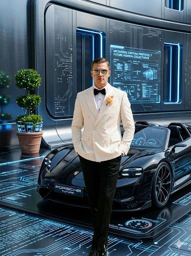 プロンプトのプレビュー: 近未来サイバーパンク・ファッション・エディトリアル