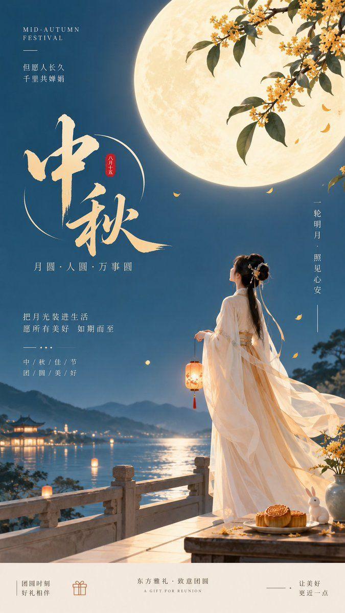 提示词预览: 中秋灯笼明月海报