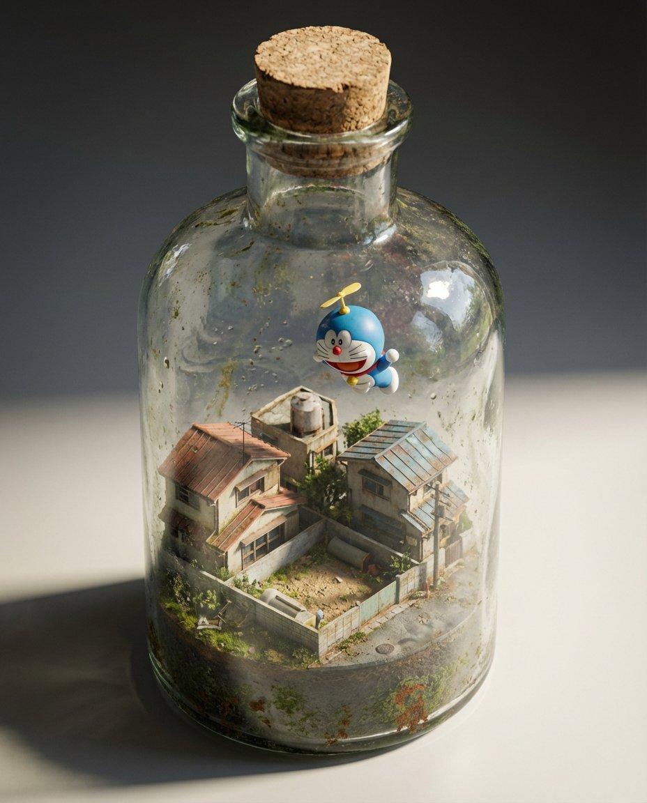 Promptforhåndsvisning: Miniature Diorama in a Glass Bottle