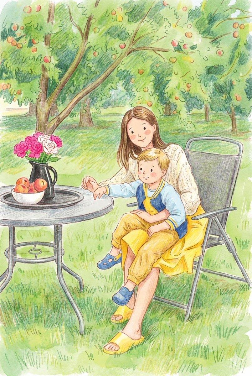 Promptforhåndsvisning: Children's Book Style Colored Pencil and Watercolor Illustration