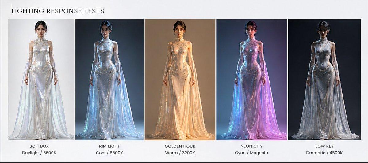 Vista previa del prompt: Hoja de prueba de iluminación para moda