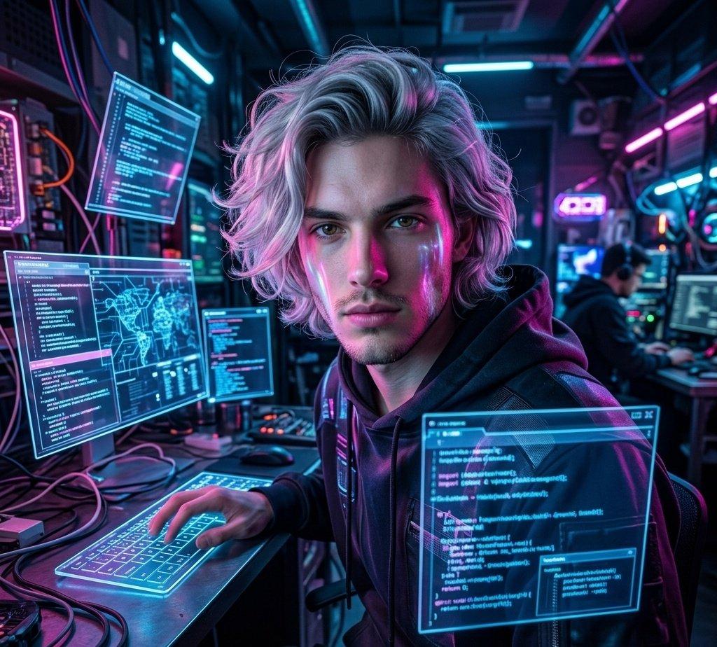 プロンプトのプレビュー: サイバーパンク・ネオン・ハッカー